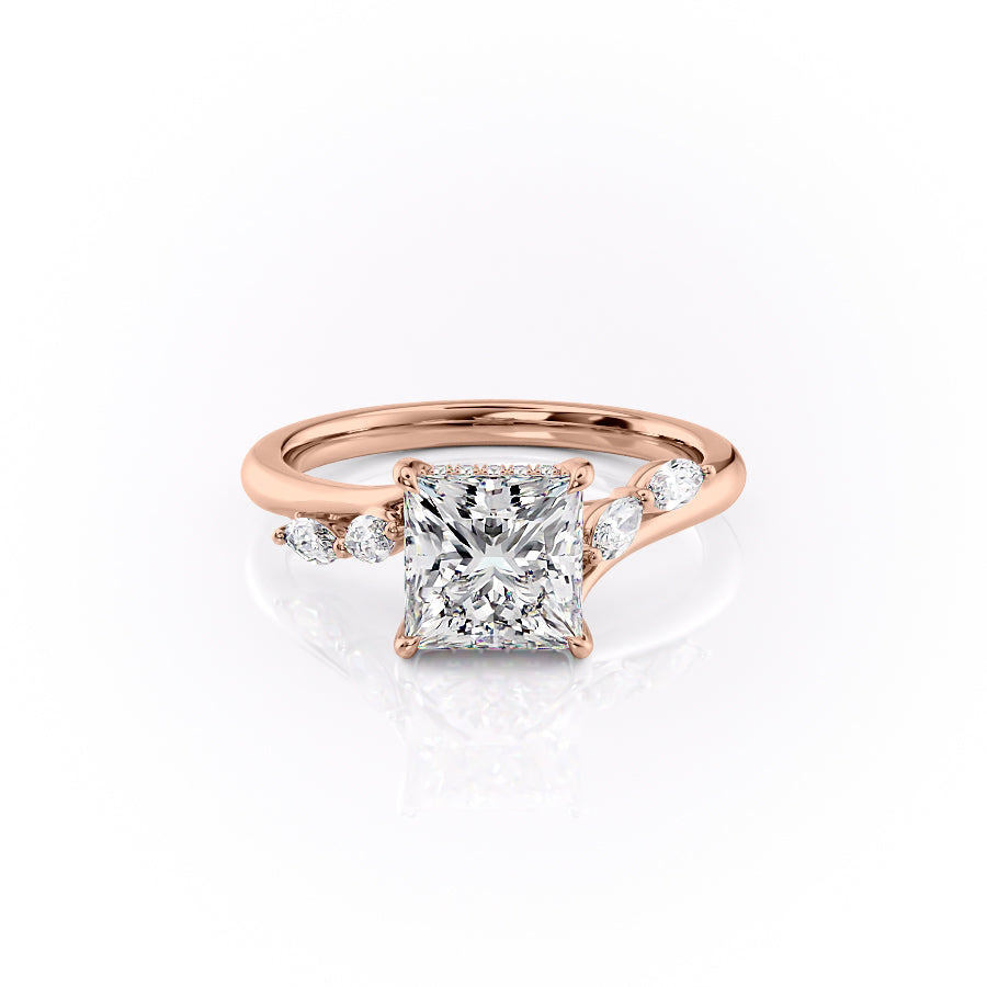 The Nora Set With Princess Side Stone Lab Diamond 1 Carat 18K Rose#material_18k-rose