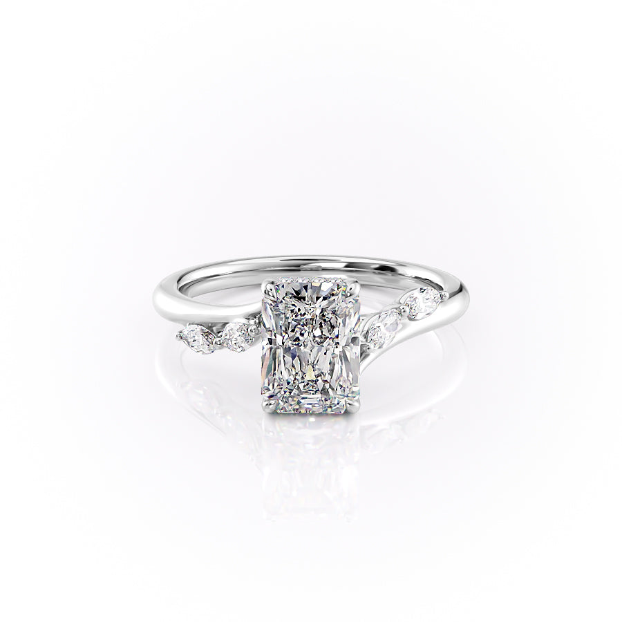 The Nora Set With Radiant Side Stone Lab Diamond 1 Carat 14K White#material_14k-white