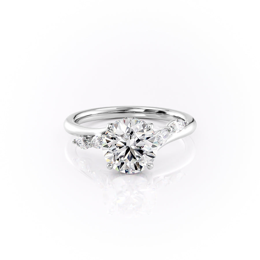 The Nora Set With Round Side Stone Lab Diamond 1 Carat 14K White#material_14k-white