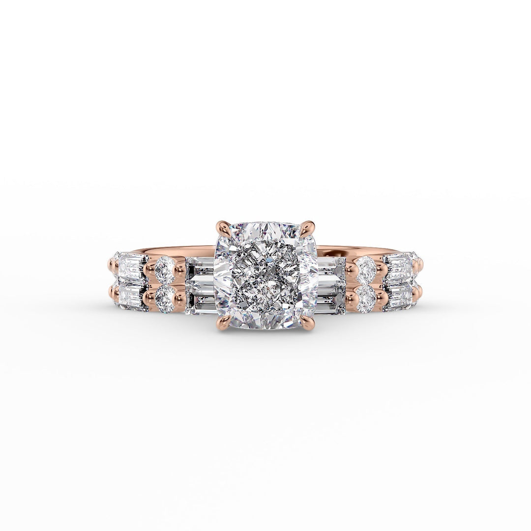 The Palmer Set With Cushion Side Stone Lab Diamond 2 Carat 14K Rose#material_14k-rose