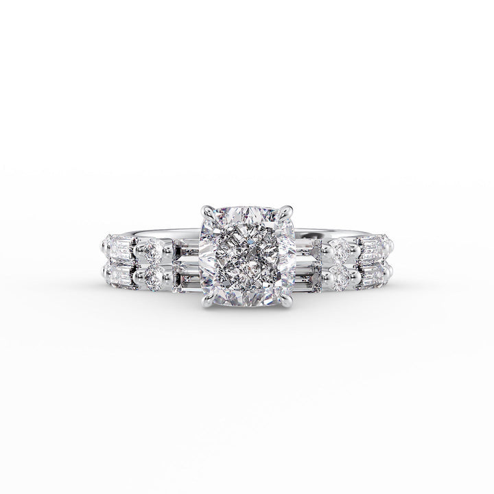 The Palmer Set With Cushion Side Stone Lab Diamond 2 Carat 14K White#material_14k-white