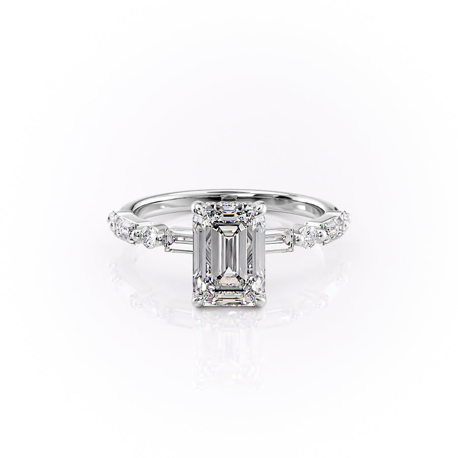 The Palmer Set With Emerald Side Stone Moissanite#material_14k-white