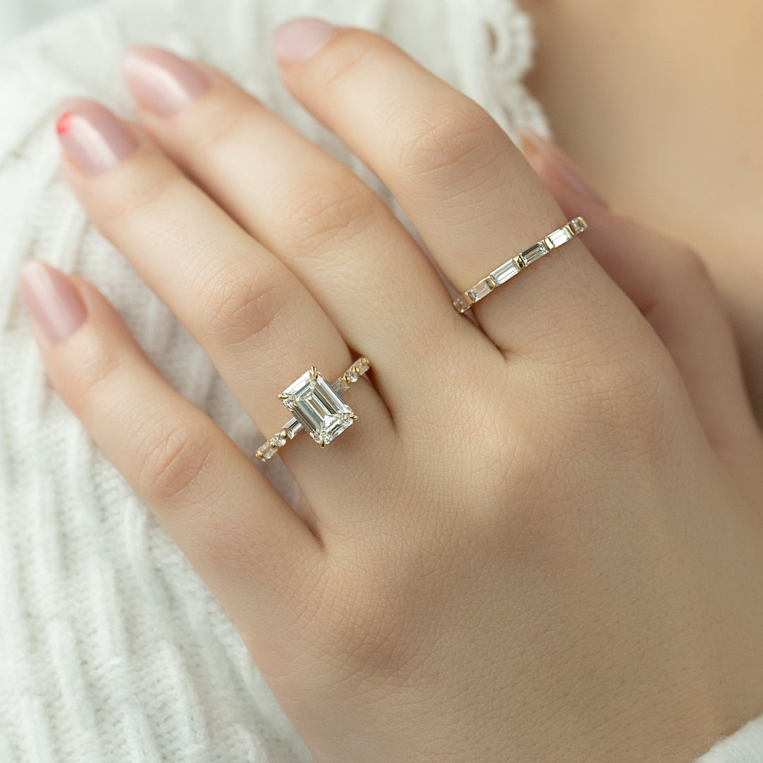 The Palmer Emerald Lab Diamond Moissanite Engagement Ring