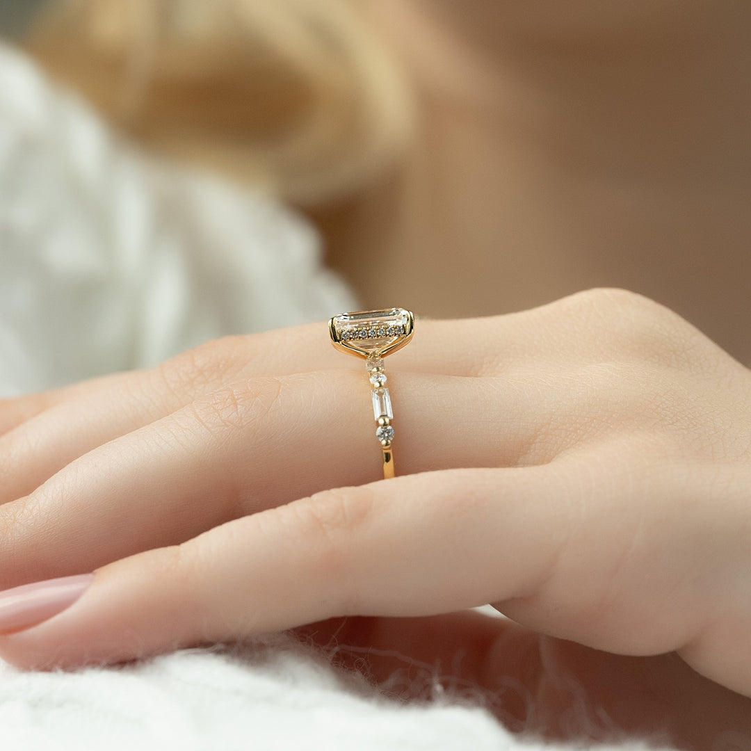 The Palmer Emerald Lab Diamond Moissanite Engagement Ring