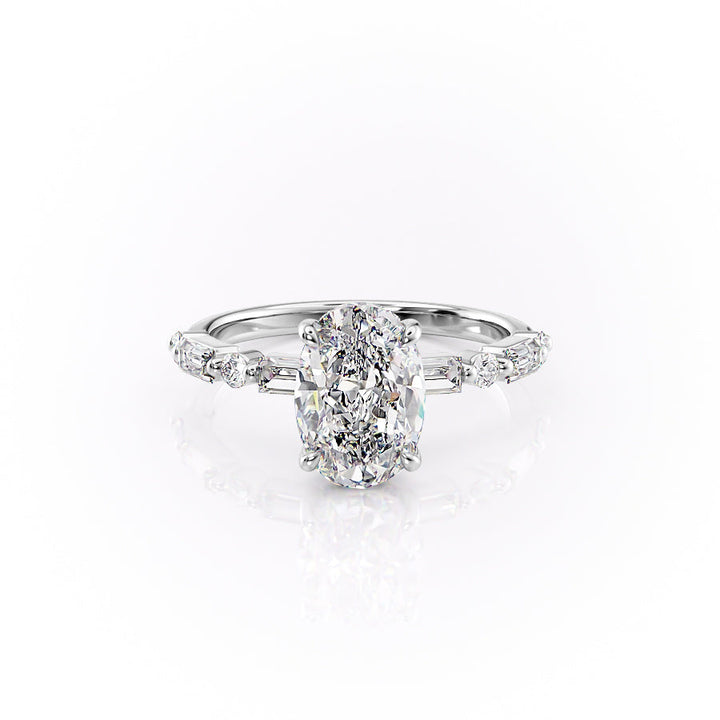 The Palmer Set With Oval Side Stone Lab Diamond 1 Carat 14K White#material_14k-white