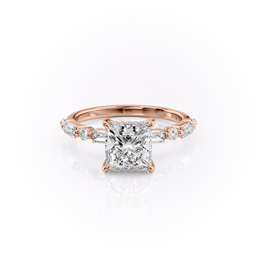 The Palmer Set With Princess Side Stone Lab Diamond 1 Carat 14K Rose#material_14k-rose