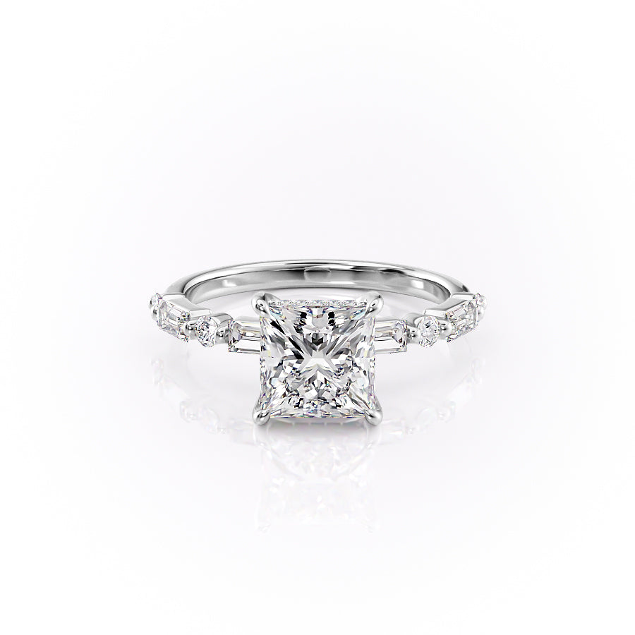 The Palmer Set With Princess Side Stone Moissanite#material_14k-white