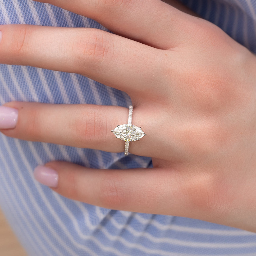 The Pave Abby Marquise Lab Diamond Moissanite Engagement Ring