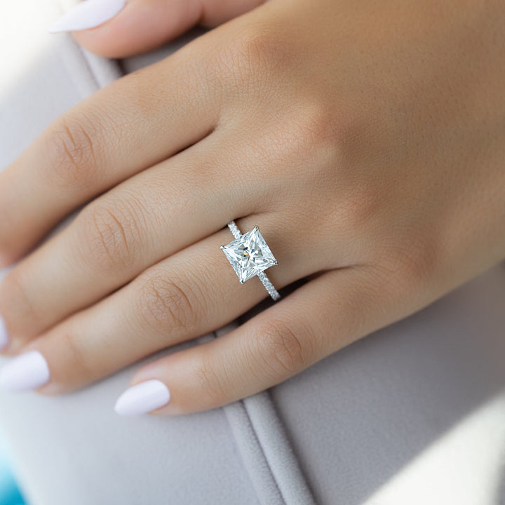 The Pave Abby Princess Lab Diamond Moissanite Engagement Ring *Shown with 3.5 ct #material_white