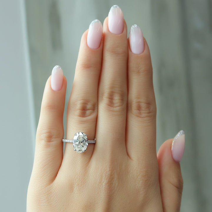 The Pave April Oval Lab Diamond Moissanite Engagement Ring *Shown with 2.5 ct #material_white