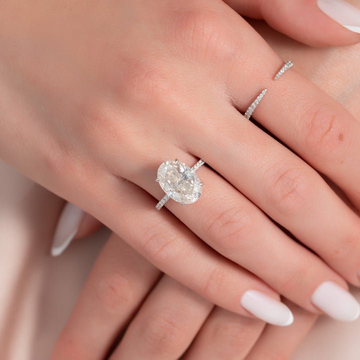 The Pave April Oval Lab Diamond Moissanite Engagement Ring *Shown with 5 ct #material_white