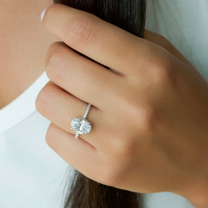 The Pave April Oval Lab Diamond Moissanite Engagement Ring *Shown with 2 ct #material_white