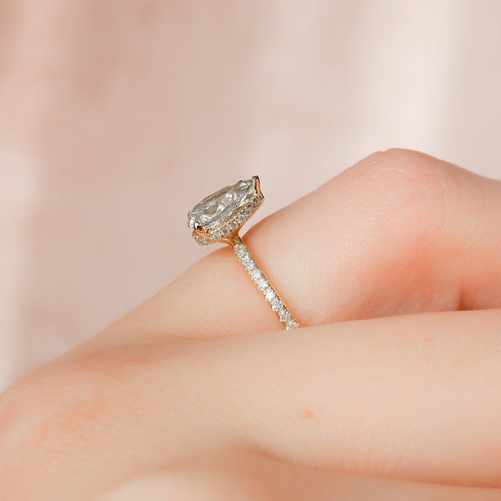 The Pave April Pear Lab Diamond Moissanite Engagement Ring *Shown with 1 ct #material_gold