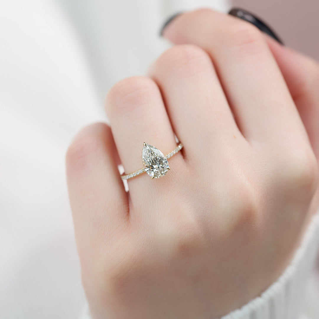The Pave April Pear Lab Diamond Moissanite Engagement Ring
