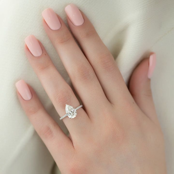 The Pave April Pear Lab Diamond Moissanite Engagement Ring *Shown with 2.5 ct #material_white