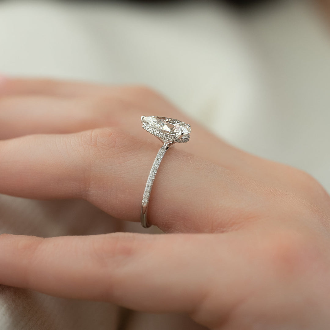 The Pave April Pear Lab Diamond Moissanite Engagement Ring