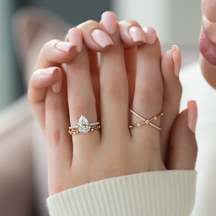 The Pave April Pear Lab Diamond Moissanite Engagement Ring *Shown with 2.5 ct #material_white