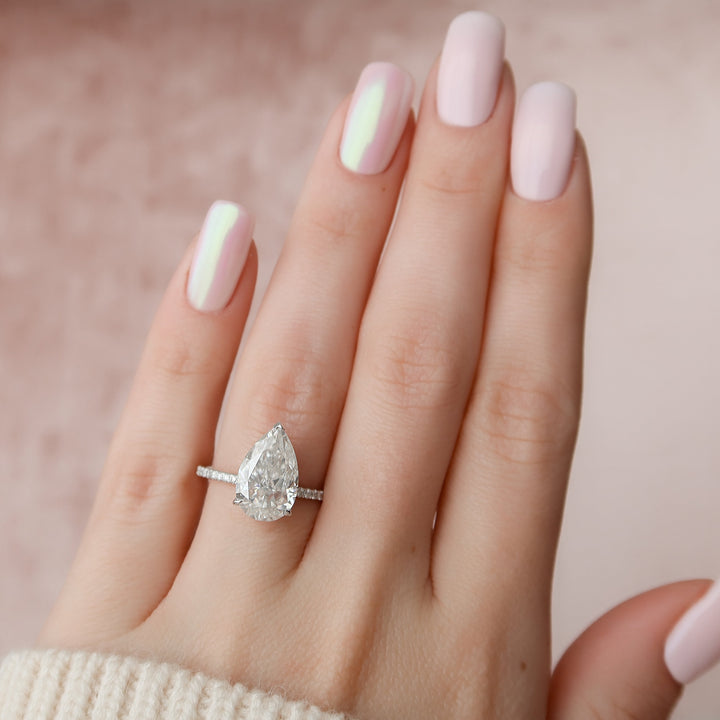 The Pave April Pear Lab Diamond Moissanite Engagement Ring *Shown with 3 ct #material_white