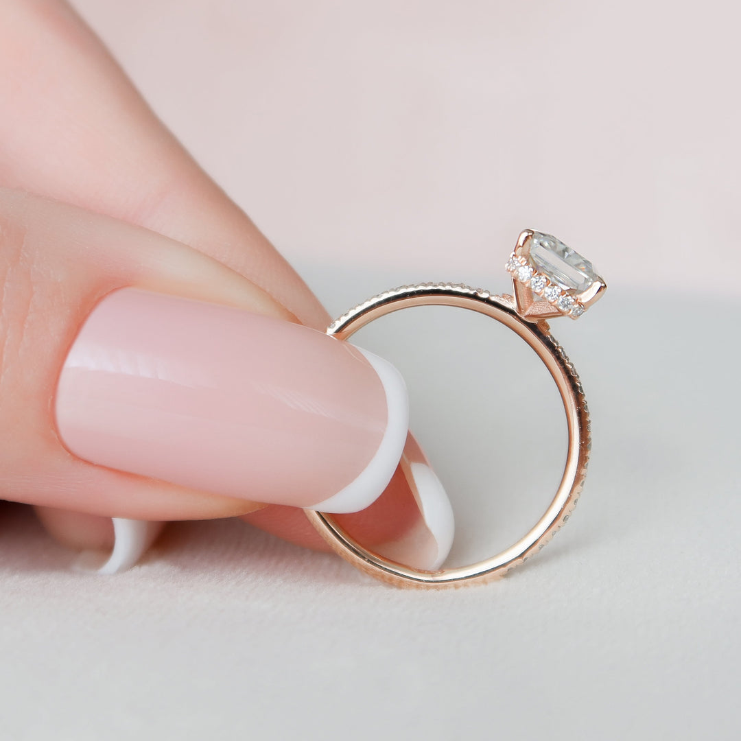 The Pave April Radiant Lab Diamond Moissanite Engagement Ring