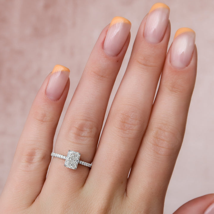 The Pave April Radiant Lab Diamond Moissanite Engagement Ring *Shown with 1.5 ct #material_white