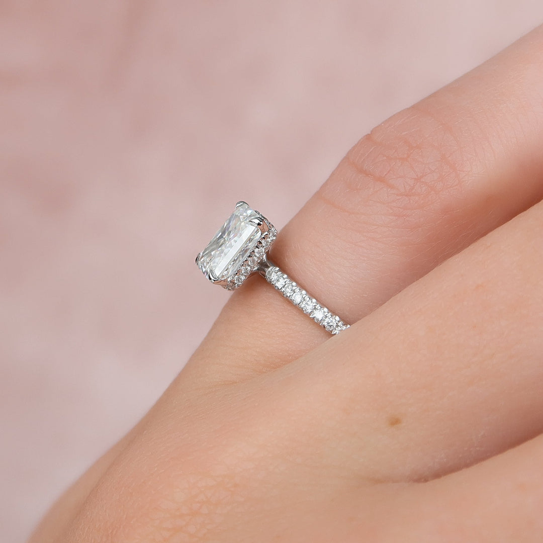 The Pave April Radiant Lab Diamond Moissanite Engagement Ring
