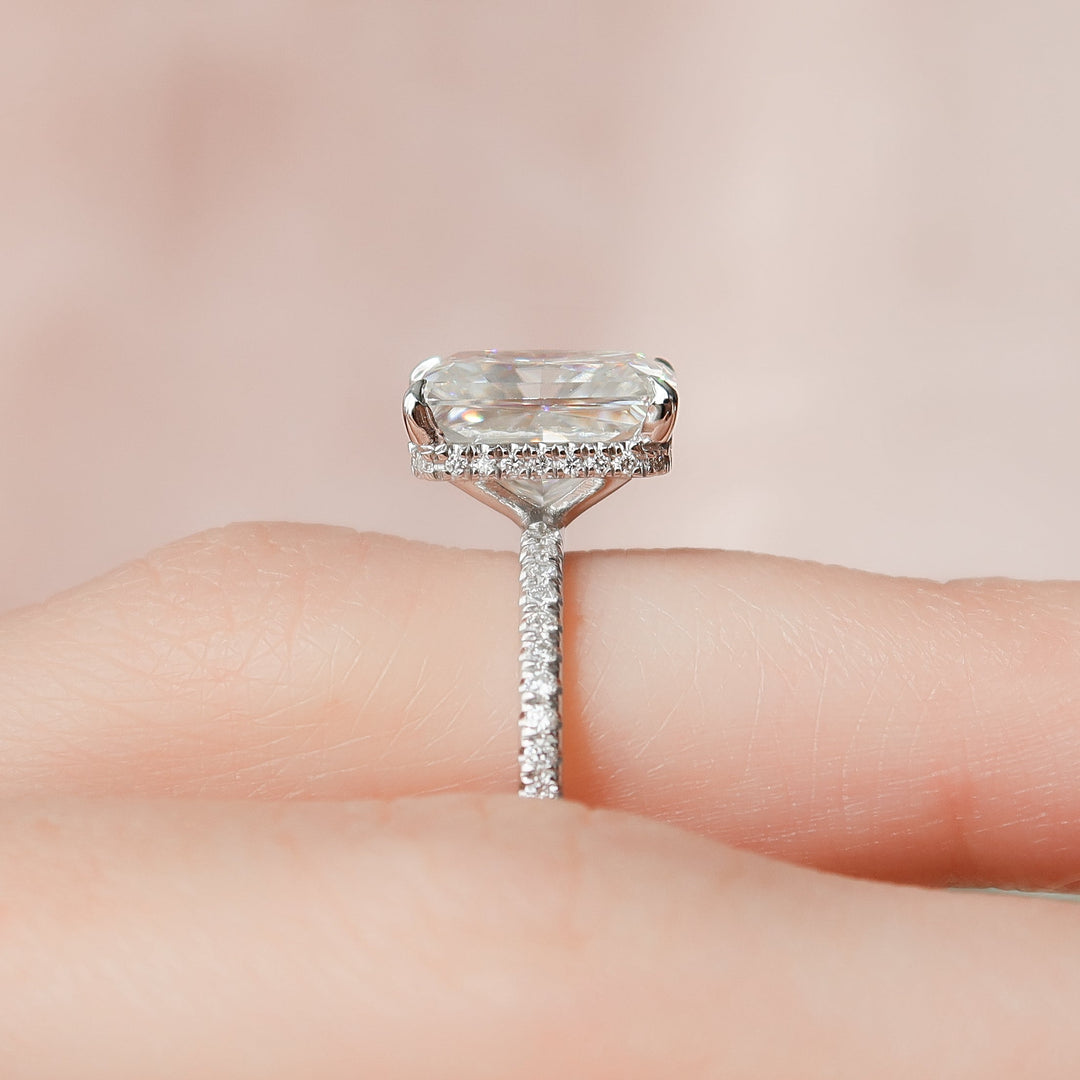 The Pave April Radiant Lab Diamond Moissanite Engagement Ring