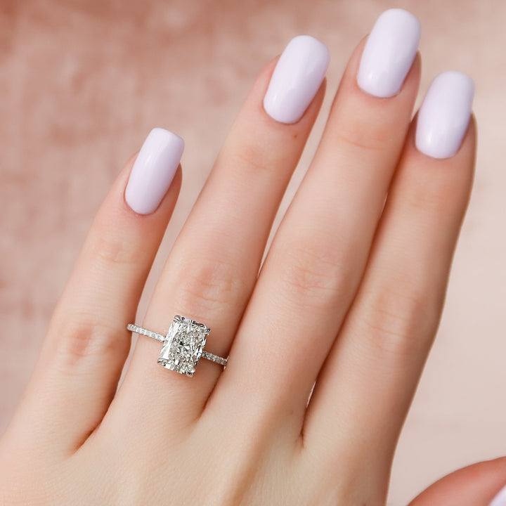 The Pave April Radiant Lab Diamond Moissanite Engagement Ring *Shown with 3 ct #material_white