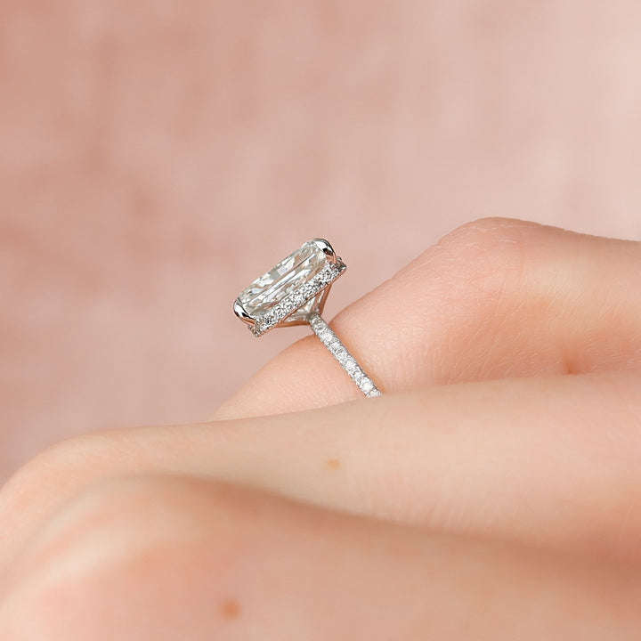 The Pave April Radiant Lab Diamond Moissanite Engagement Ring *Shown with 3 ct #material_white