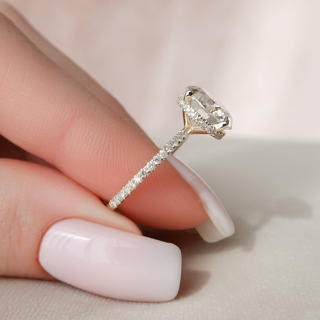 The Pave April Round Lab Diamond Moissanite Engagement Ring