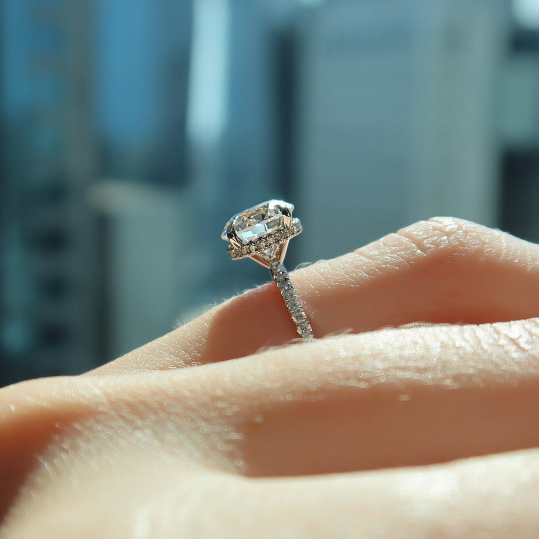 The Pave April Round Lab Diamond Moissanite Engagement Ring