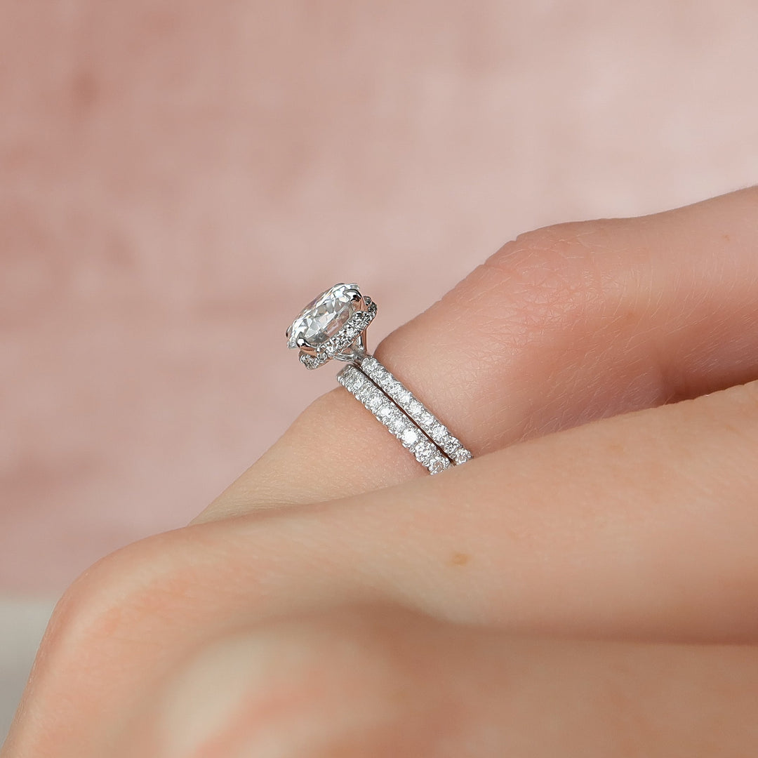 The Pave April Round Lab Diamond Moissanite Engagement Ring