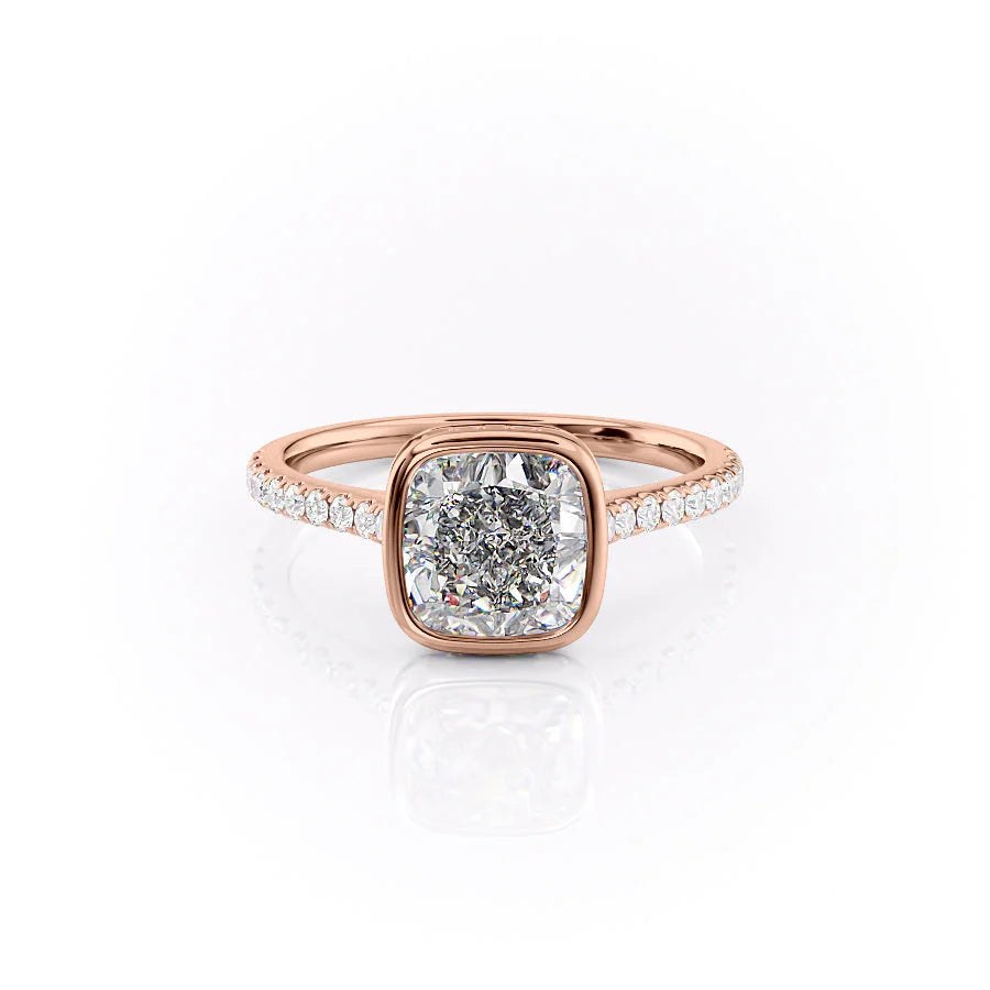 The Pave Christine Set With Cushion Pave Lab Diamond 1 Carat 14K Rose#material_14k-rose