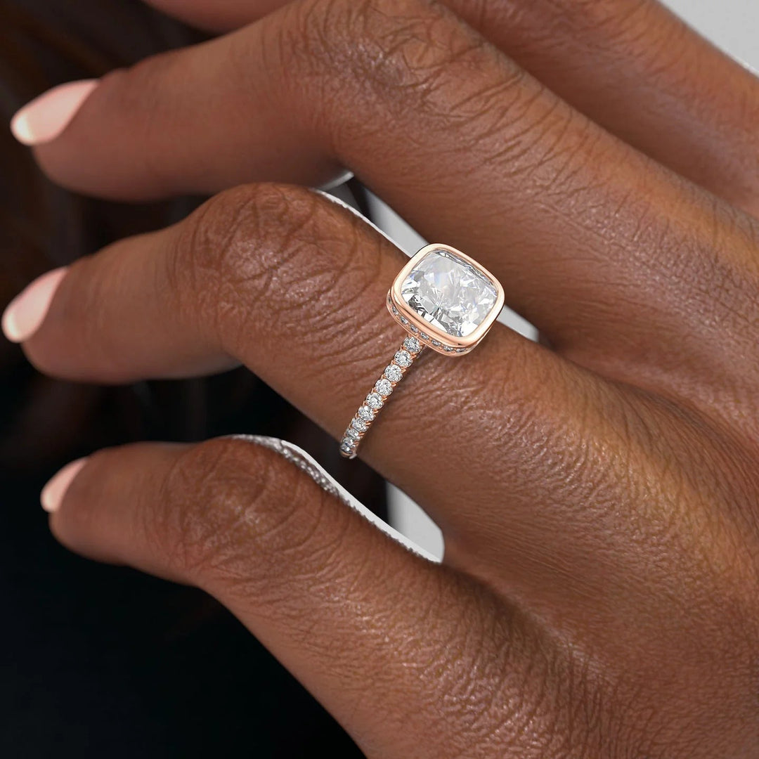 The Pave Christine Set With Cushion Pave Lab Diamond 3 Carat 14K Rose#material_14k-rose