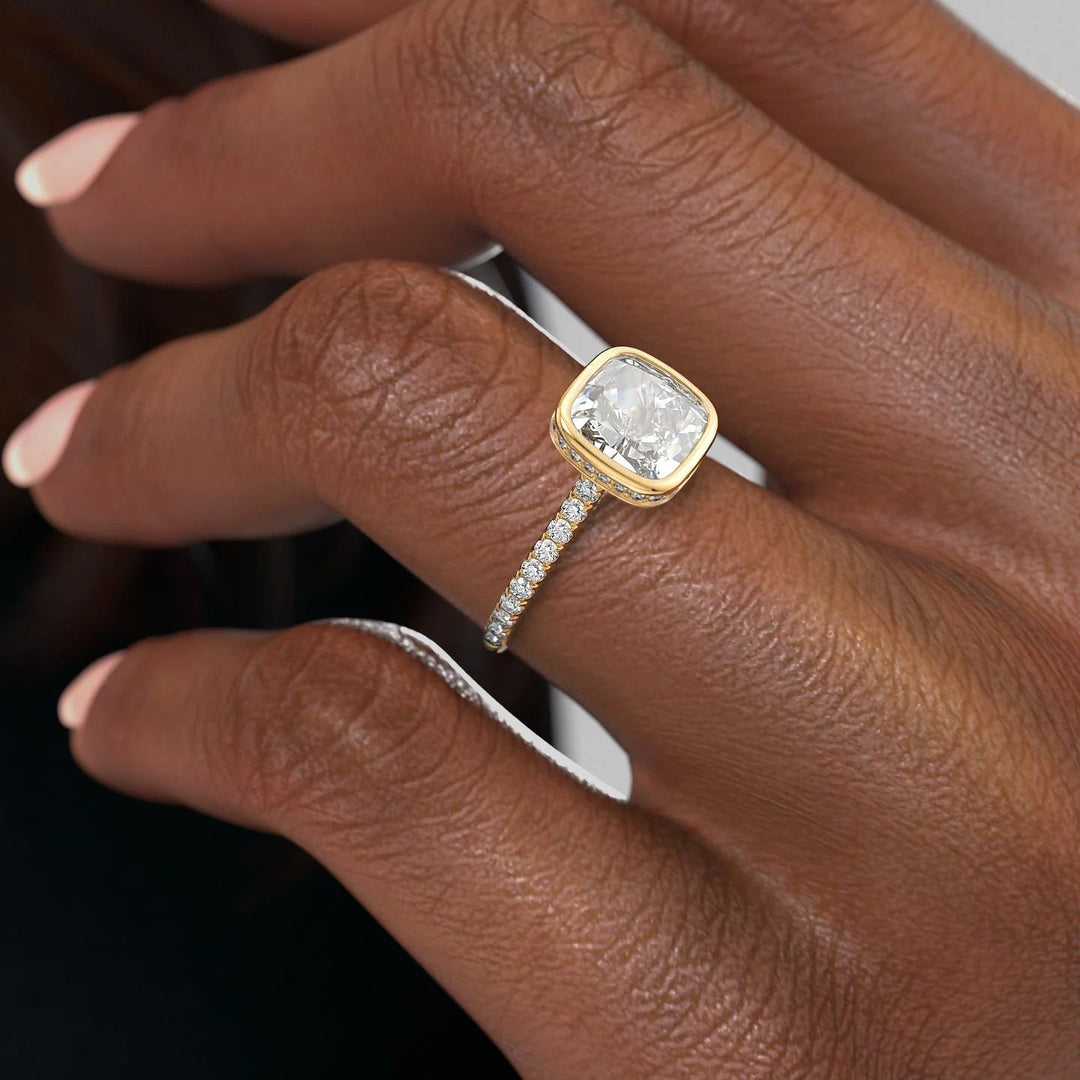 The Pave Christine Cushion Lab Diamond Moissanite Engagement Ring