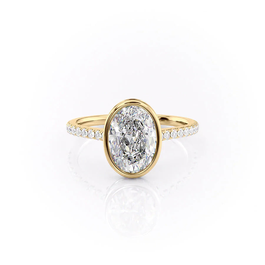 The Pave Christine Set With Oval Pave Moissanite#material_14k-gold