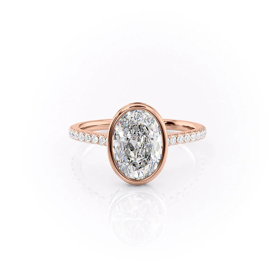 The Pave Christine Set With Oval Pave Lab Diamond 1 Carat 14K Rose#material_14k-rose