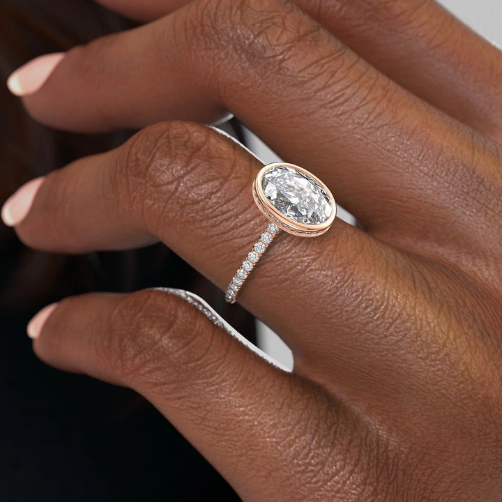 The Pave Christine Set With Oval Pave Lab Diamond 3 Carat 14K Rose#material_14k-rose