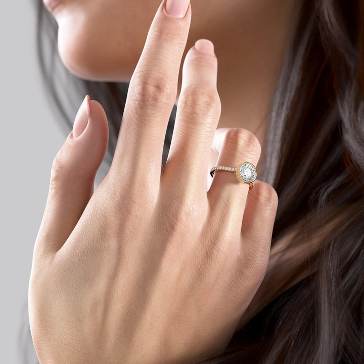 The Pave Christine Round Lab Diamond Moissanite Engagement Ring *Shown with 2 ct #material_gold