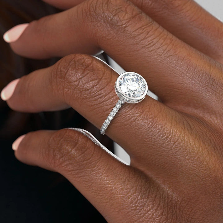 The Pave Christine Round Lab Diamond Moissanite Engagement Ring *Shown with 2 ct #material_white