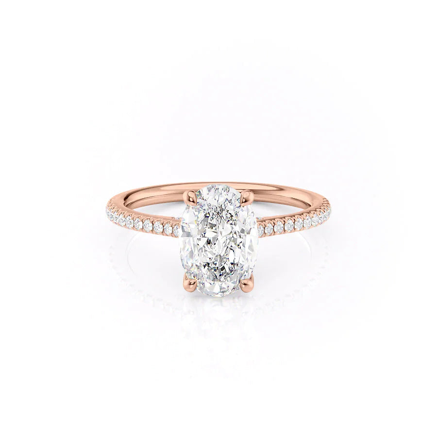 The Pave Clara Set With Oval Pave Moissanite#material_14k-rose