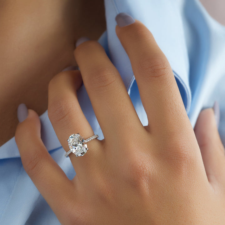 The Pave Clara Oval Lab Diamond Moissanite Engagement Ring *Shown with 3 ct #material_white
