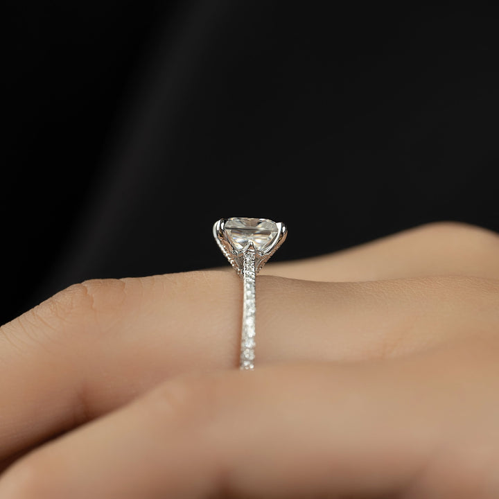 The Pave Clara Princess Lab Diamond Moissanite Engagement Ring *Shown with 2 ct #material_white
