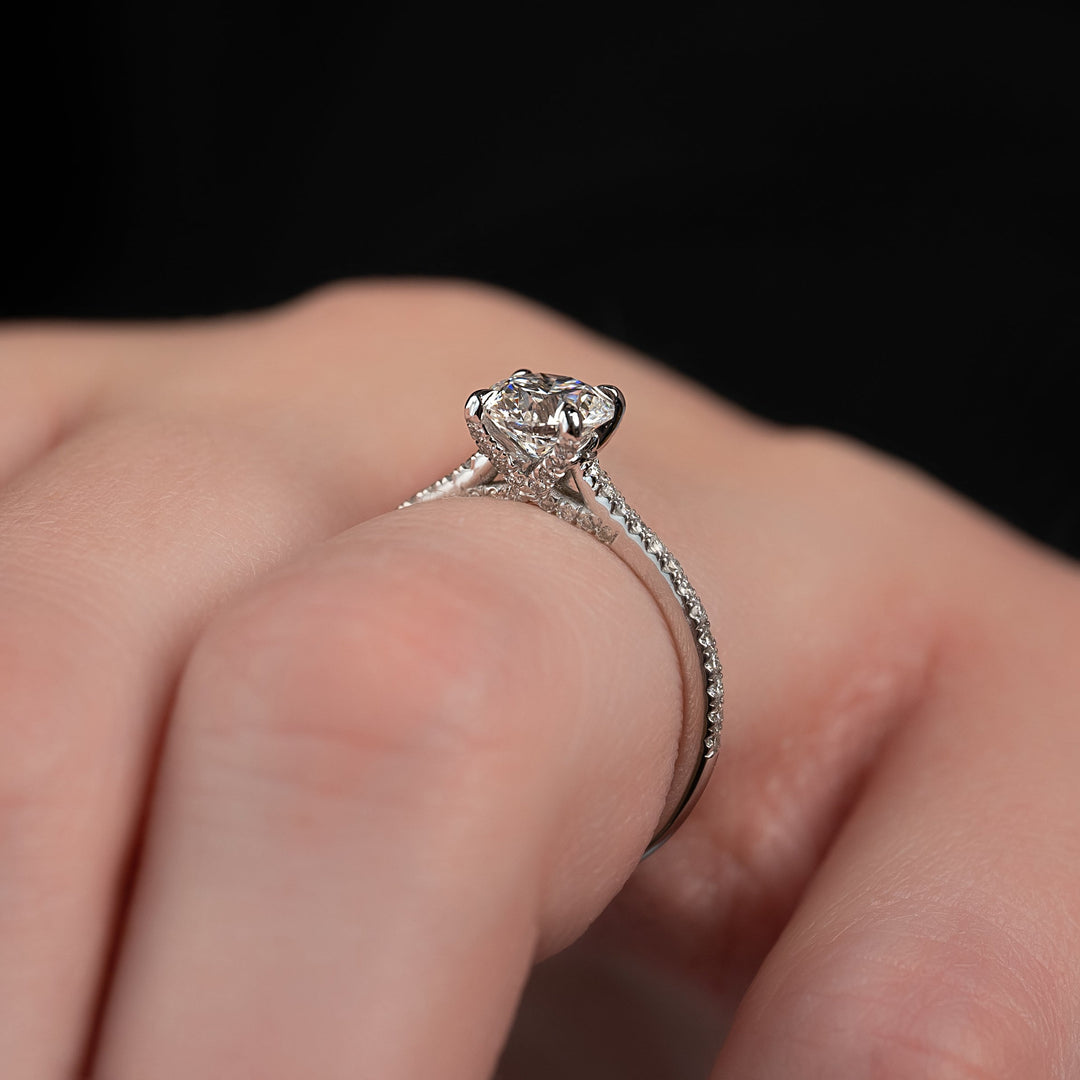 The Pave Clara Round Lab Diamond Moissanite Engagement Ring