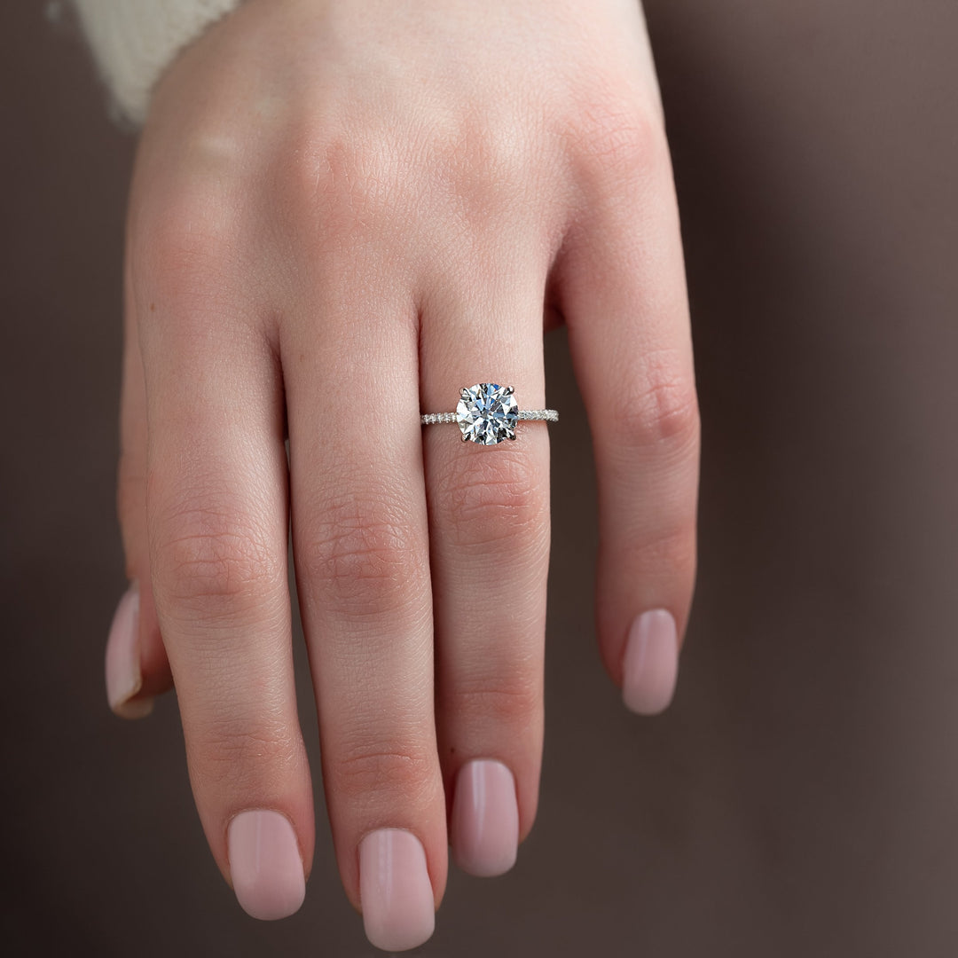 The Pave Clara Round Lab Diamond Moissanite Engagement Ring
