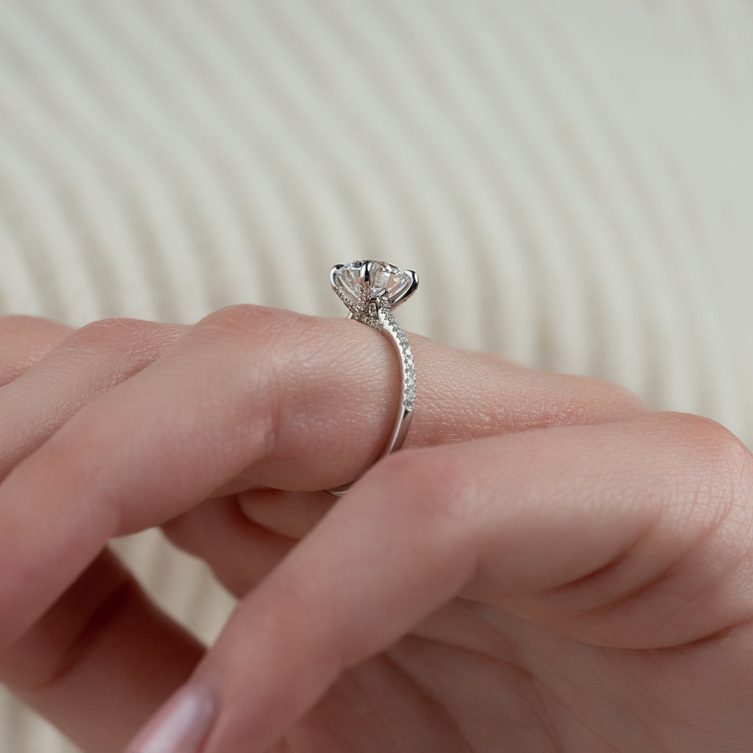 The Pave Clara Round Lab Diamond Moissanite Engagement Ring