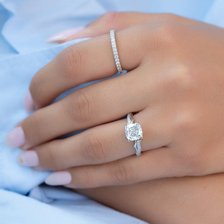 The Pave Coco Cushion Lab Diamond Moissanite Engagement Ring *Shown with 2 ct #material_white
