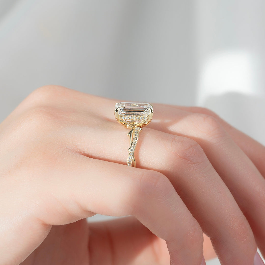 The Pave Coco Emerald Lab Diamond Moissanite Engagement Ring