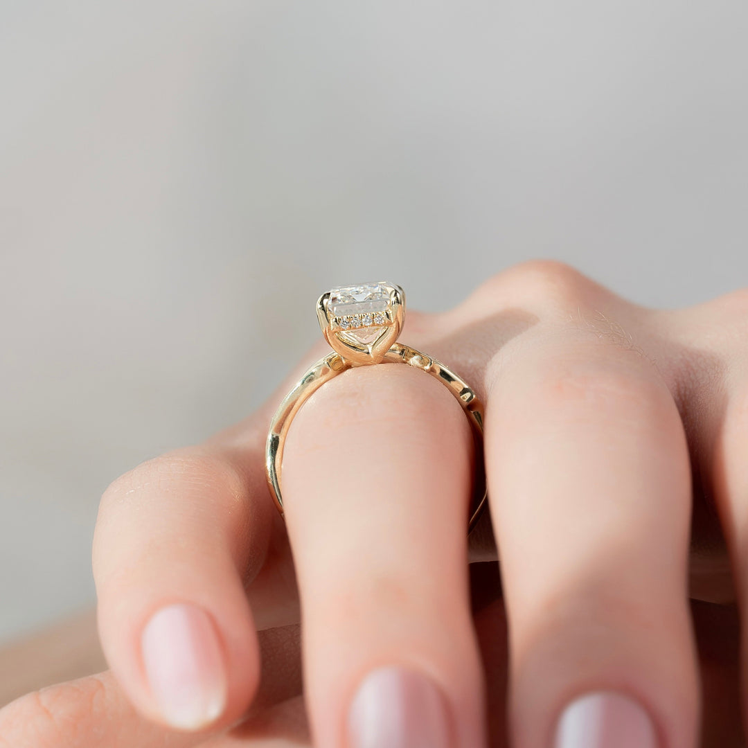 The Pave Coco Emerald Lab Diamond Moissanite Engagement Ring
