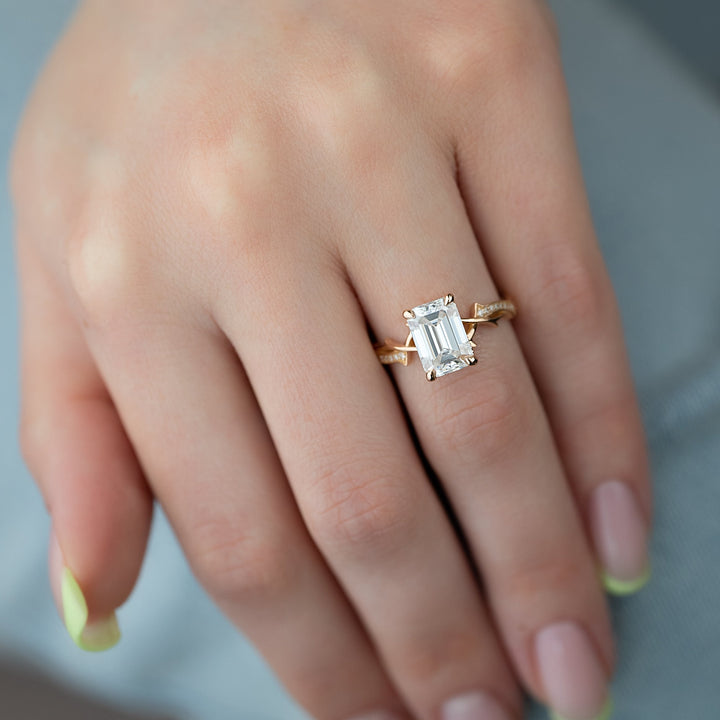 The Pave Coco Emerald Lab Diamond Moissanite Engagement Ring *Shown with 3.5 ct #material_rose
