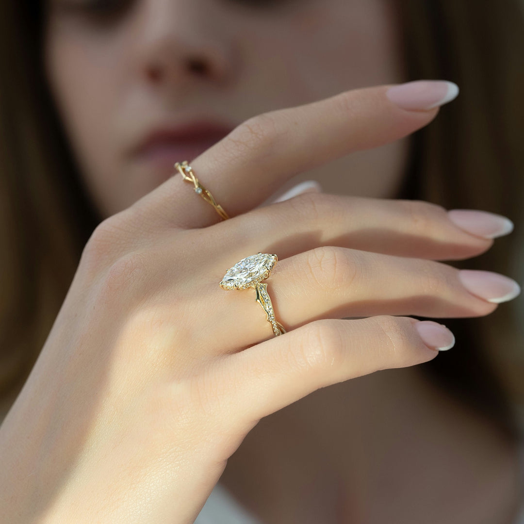 The Pave Coco Marquise Lab Diamond Moissanite Engagement Ring